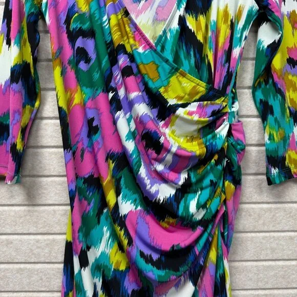 Tori Richard Honolulu Abstract Psychedelic V-Neck Long Sleeve Dress L - Picture 5 of 10